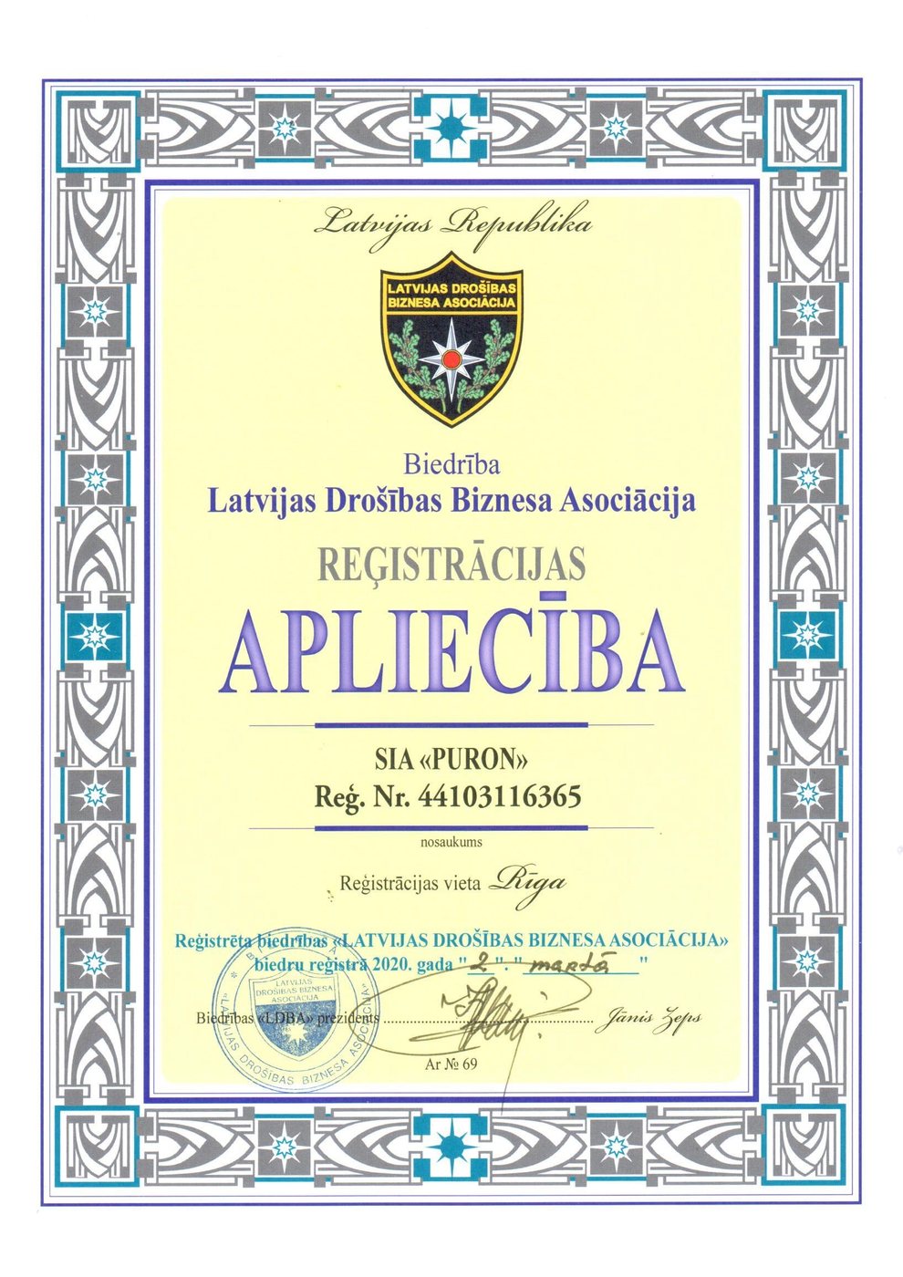 LDBA reģistrācijas apliecība